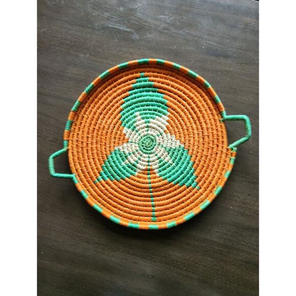 11" Weave Basket-Seafoam green & Orange.Bread or Wall/Table Decor Plate Charger - Picture 1 of 3